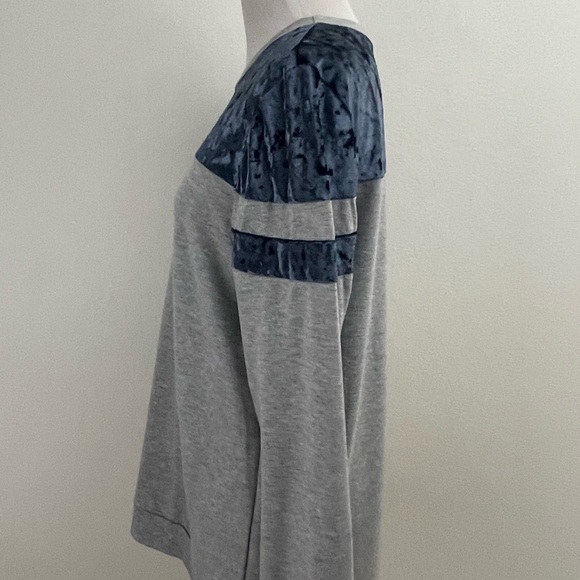 SUTTER GRAY SWEATSHIRT WITH BLUE VELVET ACCENT AT SHOULDER AND SLEEVE CREW NECK - Picture 8 of 9